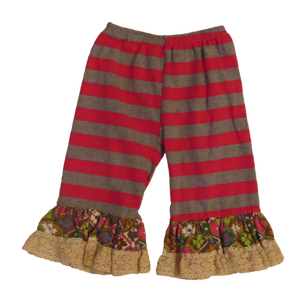 RUFFLES by Tutu & Lulu Girls Capri Striped Ruffled Leggings Size 5-6 Years